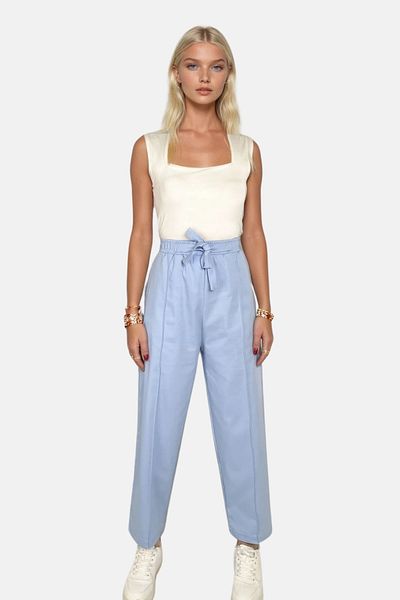 Trend Alaçatı Stili Pantaloni Palazzo de in, albastru, cu talie înaltă, cu buzunare duble, în față, ALC-X13775