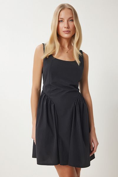 Happiness İstanbul Women's Black Bow Mini Poplin Dress Ub00355