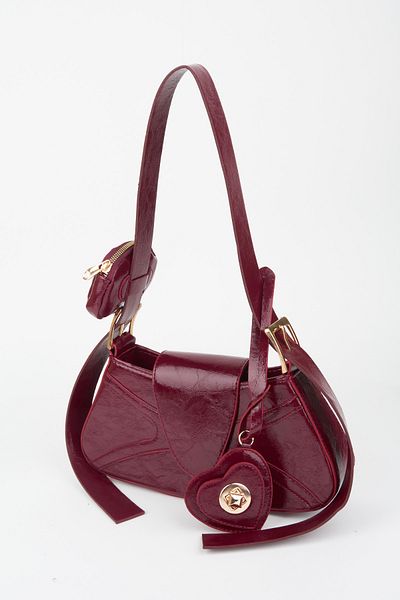 Vivaq Women's Burgundy Baguette Wallet Design Faux Leather Snap Closure Hand and Shoulder Bag