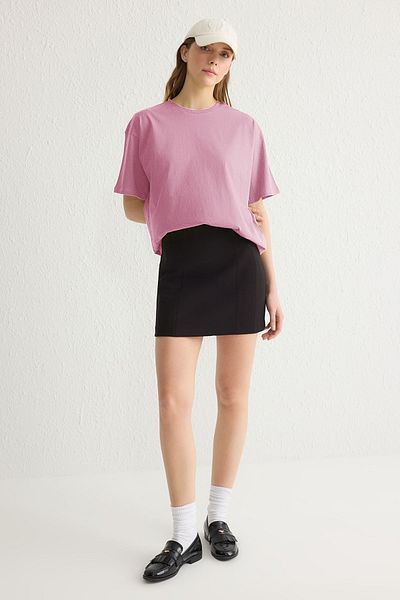 Trendyol Collection Světle růžové pletené tričko ze 100% bavlny Crew Neck Oversize Fit