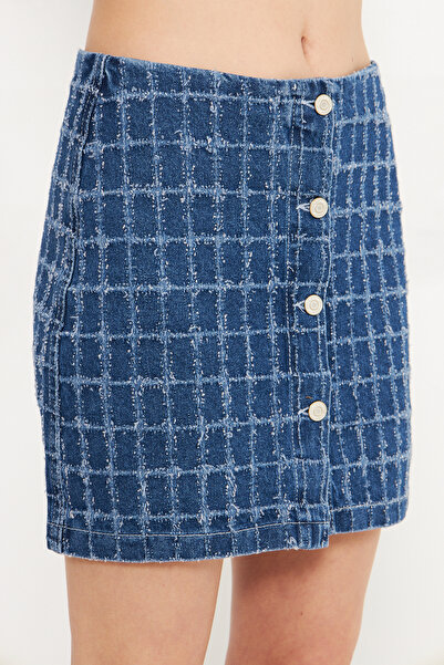 Trendyol Collection Blue Textured Button Detailed Mini Denim Skirt Twoss25Et00170