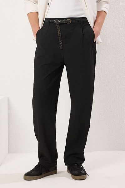 Trendyol Collection Чорні морквяні брюки з віскозної суміші Seersucker TMNSS25PL00017 з розслабленим кроєм TMNSS25PL00017