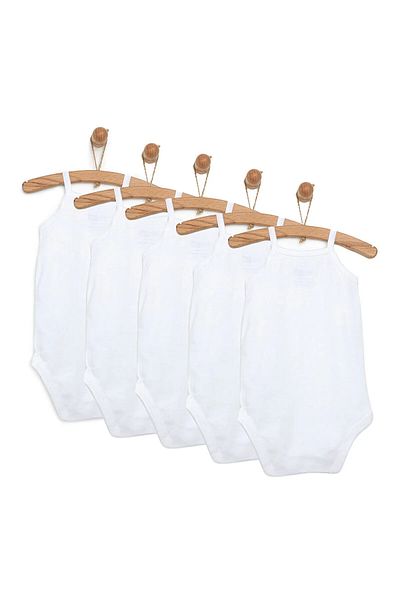 ebebek Hello Baby Baby Basic Ribbed Crew Neck 5 Piece Rope Strap Body - White