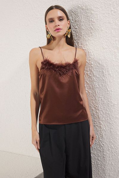 Trendyol Collection Khaki Satin Otrish Stylish Blouse Tprss25Bz00044