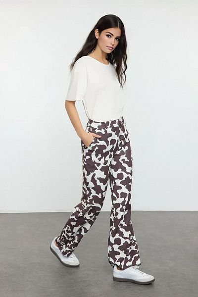 Trendyol Collection Dark Brown Cow Print Straight Cut Pants - Twoaw25Pl00030