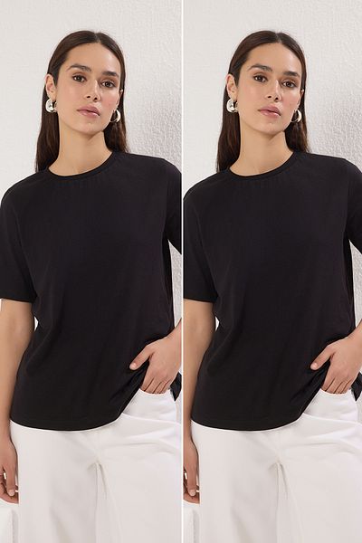 Trendyol Collection Black Crew Neck 100% Cotton Basic T-Shirt Set of 2 - Twoss20Ts0141