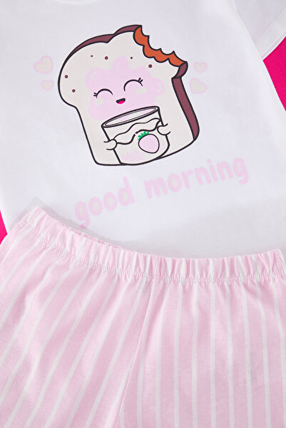 TRENDYOLKIDS Ροζ Γυναικεία Παιδικά 100% Βαμβακερά ριγέ κοντομάνικα Mini Me/Μητέρα-Κόρη Πλεκτές Πιτζάμες TKDSS25PT00022