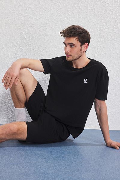 Trendyol Collection Black Slim Fit Bird Embroidered Shorts Knitted Pajama Set Tmnss25Pt00073