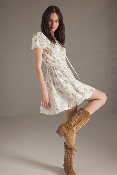 Trendyol Collection White Floral Short / Mini Woven Dress Twoss25El00789