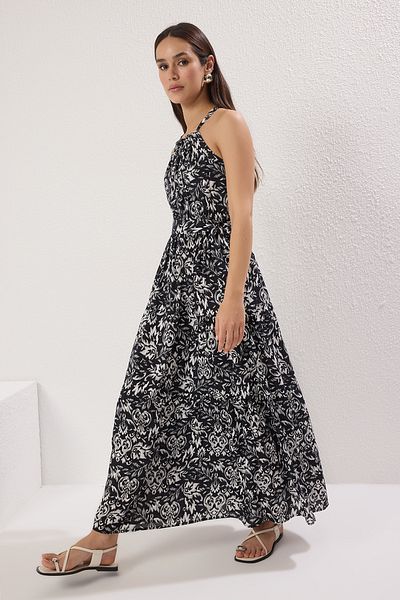 Trendyol Collection Πολύχρωμο φόρεμα με ζώνη μετατόπισης καπίστρι γιακά Shally Maxi Woven TWOSS24EL00872