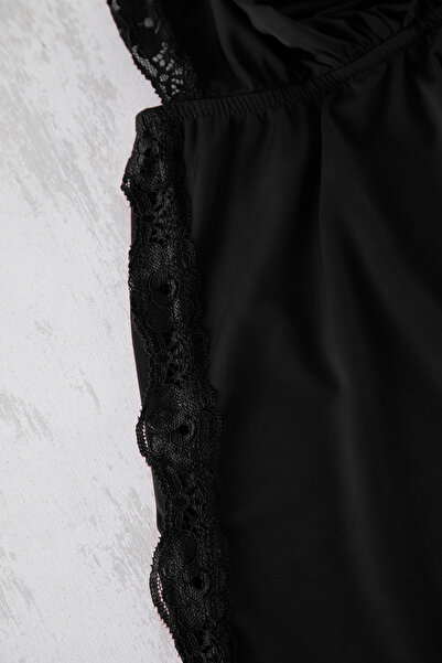 Trendyol Curve Black V-Neck Lace Knitted Pajamas Set Tbbss25Ai00087