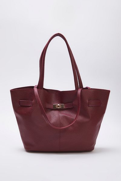 TRENDYOL SHOES Burgunderfarbene Maxi Tote Damen Umhängetasche mit Griff und Kreuzriemen TAKSS25OC00030
