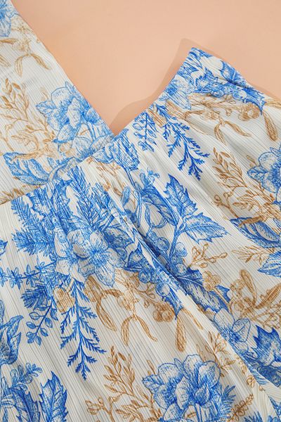 Edit by Trendyol Set pijama tricotată cu pantaloni scurți cu nervuri florale albastre TEDSS25PT00006