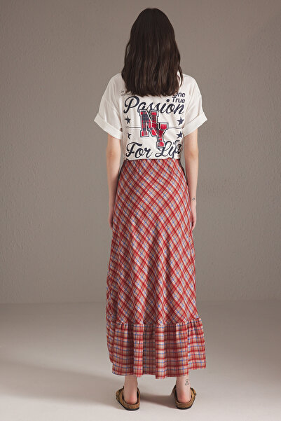 Trendyol Collection Multicolored Plaid Patterned Hem Asymmetrical Midi Length Skirt Twoss25Et00155