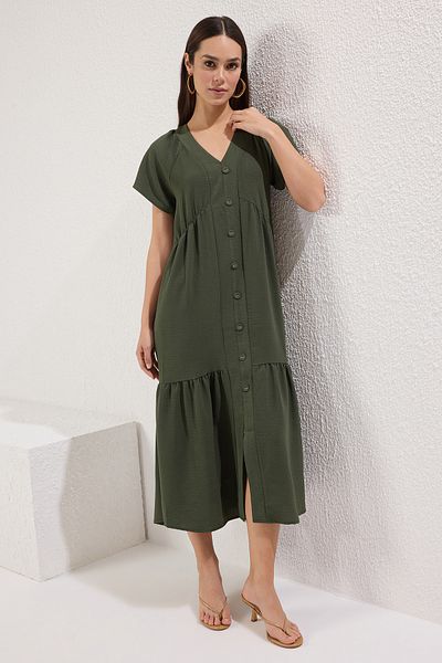 Trendyol Collection Khaki Plain Midi Woven Dress Twoss25El00629