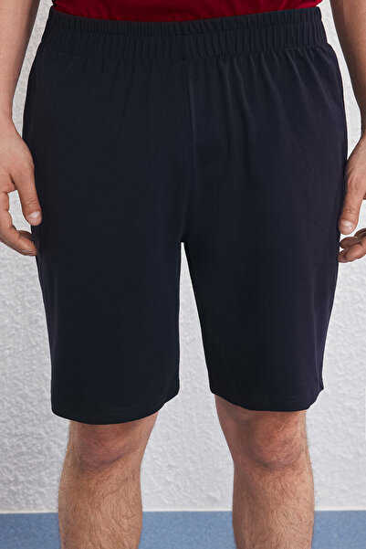 Trendyol Collection Burgundy Navy Blue Slim Fit Bird Embroidered Shorts Knitted Pajama Set Tmnss25Pt00073