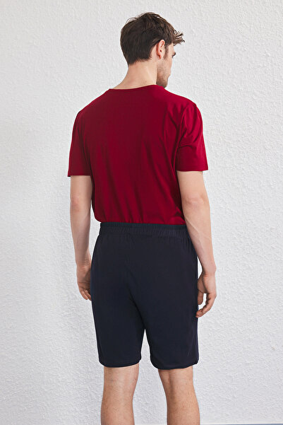 Trendyol Collection Burgundy Navy Blue Slim Fit Bird Embroidered Shorts Knitted Pajama Set Tmnss25Pt00073