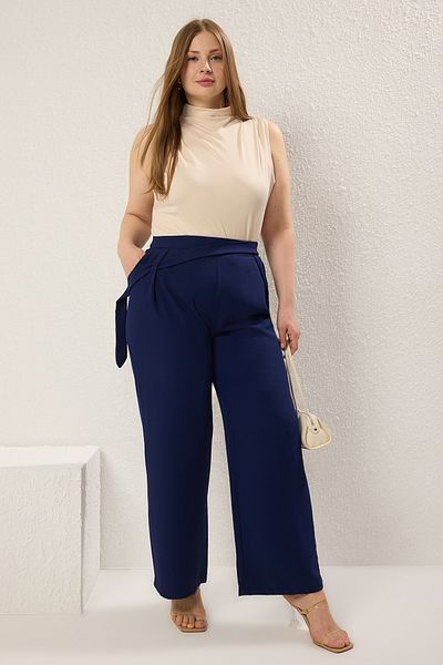 Trendyol Curve Sötétkék magas derekú széles szárú szőtt nadrág TBBSS25AR00039