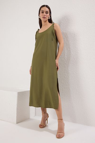Trendyol Collection Khaki Plain Midi Woven Dress Twoss23El00413