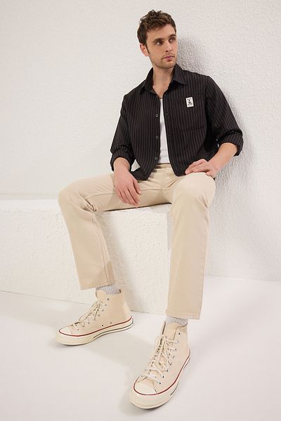 Trendyol Collection Men's Black Striped Regular Shirt Tmnss25Go00031