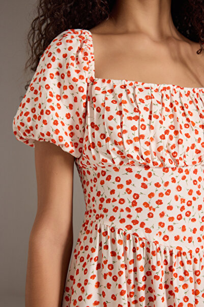 Trendyol Collection Red Floral Skirt Waist Opening Gips Mini Woven Dress Twoss25El00620