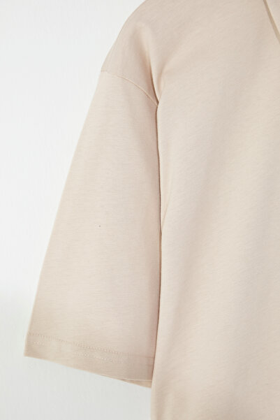 Trendyol Collection Stone Plus Size Regular/Normal Cut 100% Cotton Single Jersey Polo Neck T-Shirt Tmnss25Bp00005