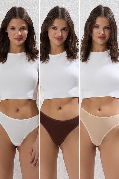 Trendyol Collection Braun / Mehrfarbig 3er-Pack brasilianische Durchschnittshöschen aus Baumwolle (THMAW21KU0008)