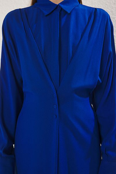 Trendyol Modest Saks Navy Blue Button Detailní nepodšité tkané maxi šaty TCTSS25EB00120