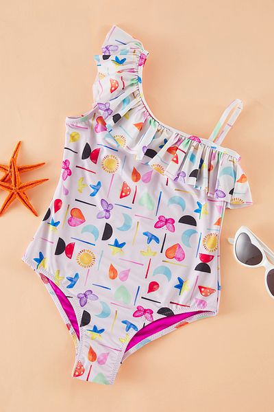 TRENDYOLKIDS Mehrfarbiger Mädchen-Badeanzug mit Rüschen und Trägern TKDSS25MA00000