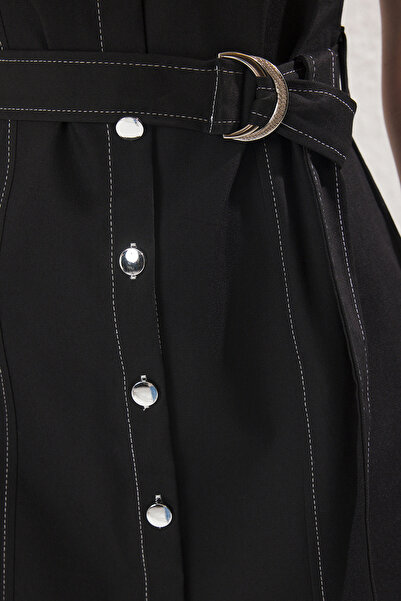 Trendyol Collection Black Belted Plain Buttoned Mini Woven Dress Twoss25El00562