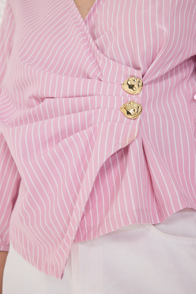 Trendyol Collection Ροζ Διπλό Ριγέ Μπλούζα TWOSS25BZ00170