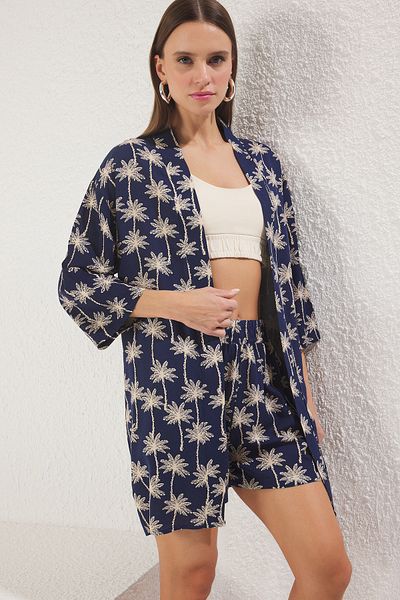 Trendyol Collection Colorful Floral Print Kimono and Shorts Set - Woven Twoss25Au00068