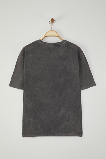 Trendyol Collection Anthracite Color Oversize Fabric Mix T-Shirt - Antique/Slat Effects, Tmnss25Ts00014