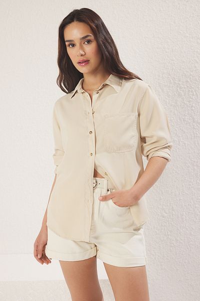 Trendyol Collection 100 % Tencel-Ecru-Jeanshemd – TWOSS25GO00121