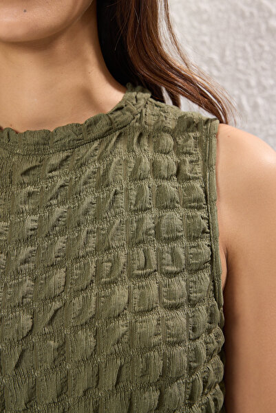 Trendyol Collection A-Line Bell Form Crew Neck / Maxi Dress - Khaki Plain Texture