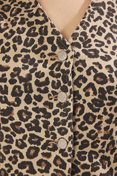 Trendyol Curve Καφέ Ζώο με μοτίβο μεγάλου μεγέθους τζιν γιλέκο TBBSS25BH00006