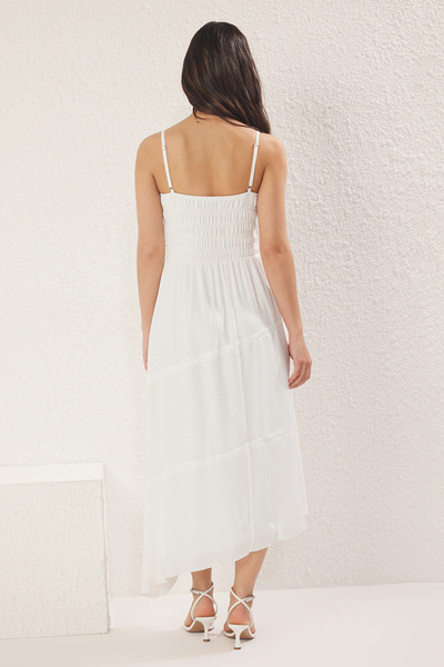 Trendyol Collection Bílé rovné Gipeli Maxi tkané šaty TWOSS25EL00752