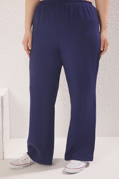 Trendyol Curve Navy Blue High Waist Wide Leg Viscose Content Woven Pants Tbbss25Ar00027