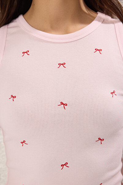 Trendyol Collection Light Pink Embroidery Bow Knitted Undershirt - Body-Sitting, Twoss25Al00023