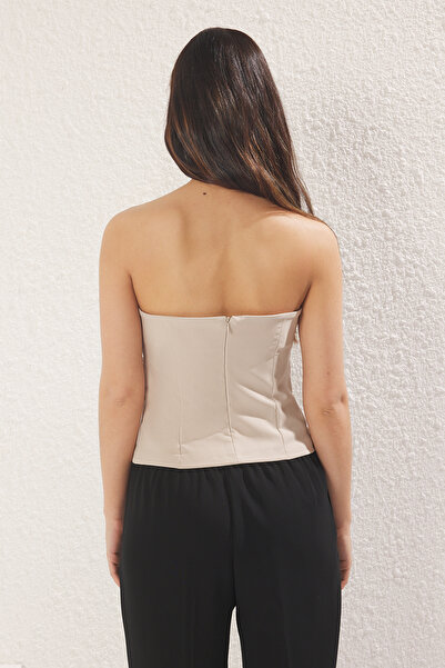 Trendyol Collection "Thin Ornamental Belt Detailed Leafing Blouse - Mink Strapless"
