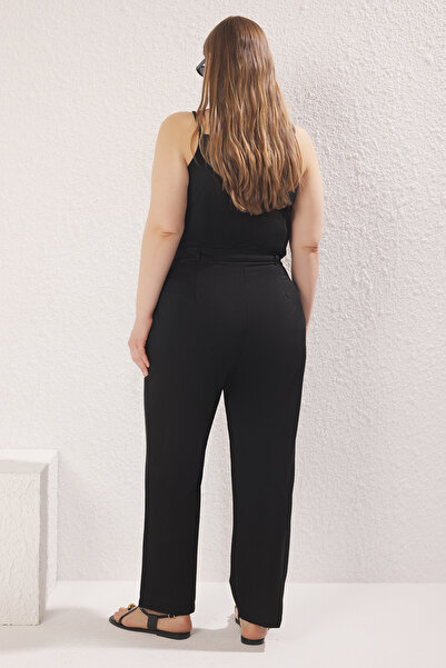 Trendyol Curve Black Straight/Straight Cut Pleated Woven Fabric Pants Tbbss25Ar00047