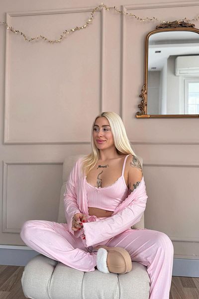 Pijamaevi Růžová Reve Rose vzorovaná róba Marlenka Pyžamový set