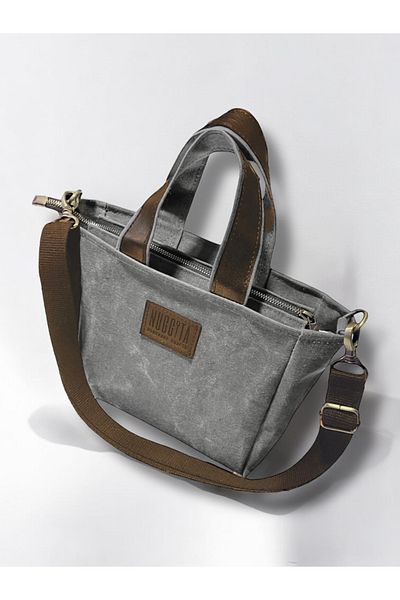 Nuggita Mini Size Zippered Canvas Handbag Anthracite - Brown Derman
