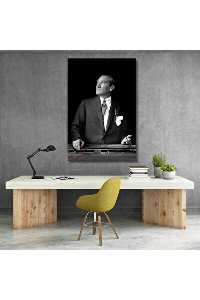 Artarilion Siyah Beyaz Mustafa Kemal Atatürk Tablo Atatürk Kanvas Tablo Dikey Tablo Salon Ofis Tablosu