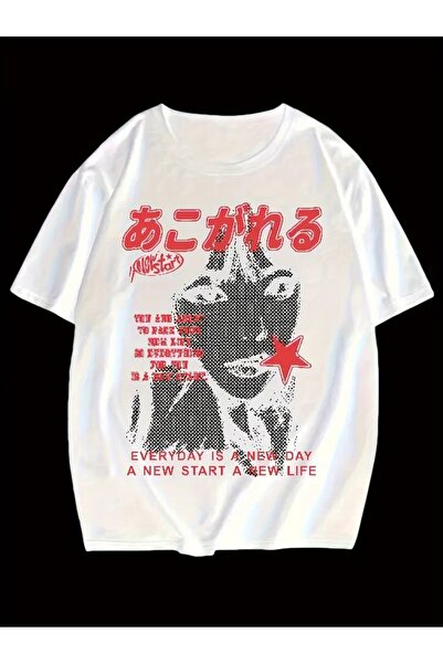 LAND MODA Γυναικείο κοντομάνικο μπλουζάκι με στάμπα σλόγκαν/πορτρέτο