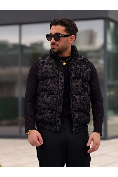 MİS MODA Men's flock printed puffer vest