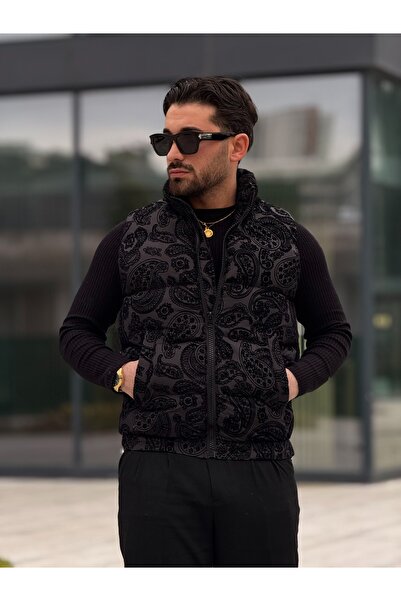 MİS MODA Men's flock printed puffer vest
