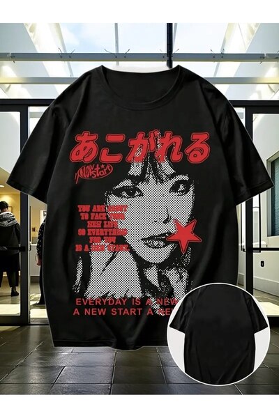 LAND MODA Γυναικείο κοντομάνικο μπλουζάκι με στάμπα σλόγκαν/πορτρέτο