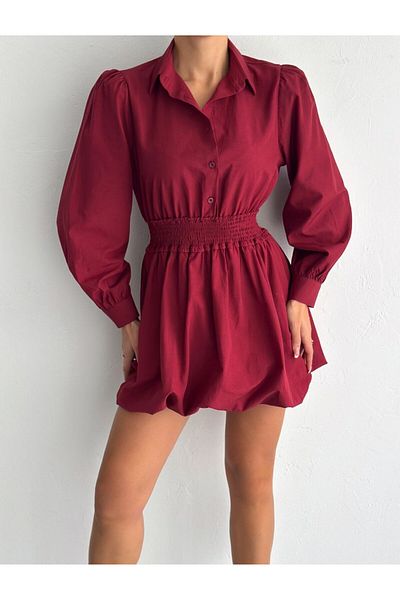 sportiness Gimped Elastic Waist Button Detailed Balloon Dress