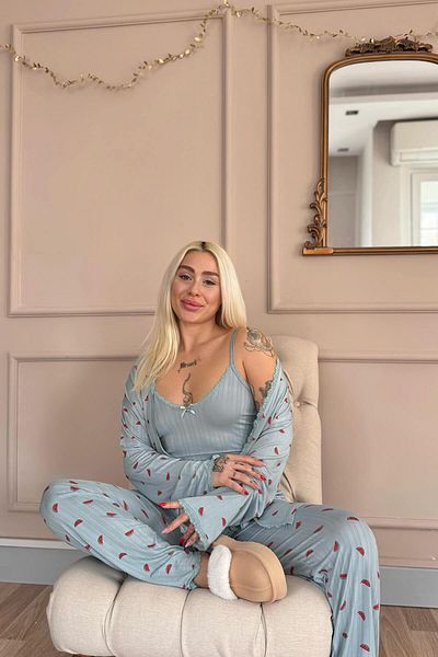 Pijamaevi Set de pijamale Marlenka cu model Aqua Melon Bliss cu halat